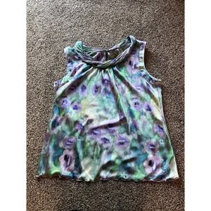 Roz & Ali Women's Purple/Green floral sleeveless blouse size 2X‎